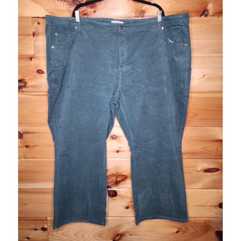 Woman Within Plus Size 38W Petite Green Corduroy Pants Stretchy 5 Pocket